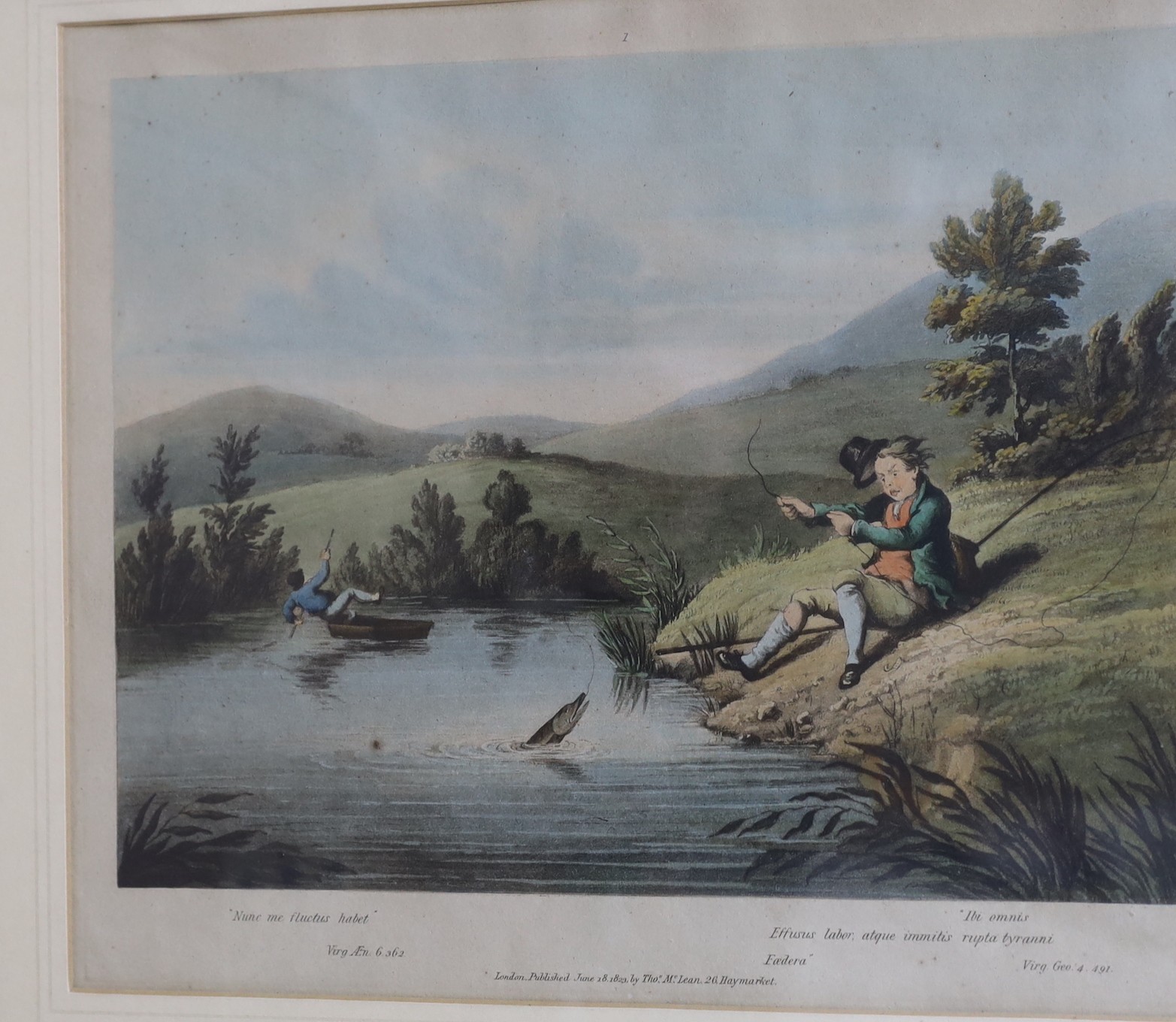 Thomas McLean Publ., a set of six colour prints, Angling cartoons, 24 x 29cm